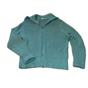 Crochet Cotton Zip Cardigan Zipper, blue, M/L